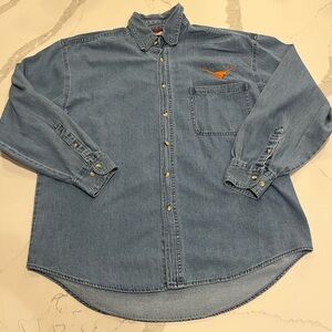 Texas Longhorns Denim Shirt Men’s Lrg Graphic Sports Button Down VTG Y2K 90’s